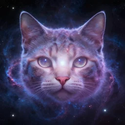 celestial epic vibrant cinematic fantasy space image of a sparkling ethereal oceanic silky cosmic universe, portrait of a galaxy cat face, celestial cosmos, nasa photos, artstation