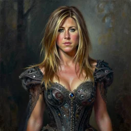 the portrait of jennifer aniston as amazon in an intricate dress by roberto ferri, fantasy, witcher, very detailed oil painting, masterpiece, 8 k