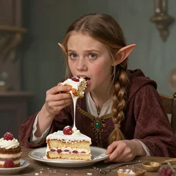 greta thunberg as a medieval goblin eating cakes, detailed digital art, trending on Artstation