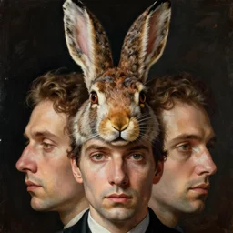 hyperrealistic close - up portrait of a man with a hare's head, by hans bellmer, adams ansel,
