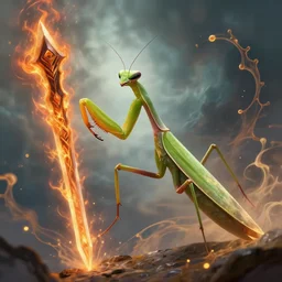 amazing masterclass portrait of a praying mantis, wielding a flaming sword, in heaven, hearthstone splash art, deiv calviz, splash art, natural light, fantasy, atmospheric lighting, by greg rutkowski, hearthstone splash art, hd wallpaper, ultra high details, cinematic composition, professional master piece made in one year