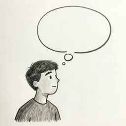 thought bubble above a man, drawing