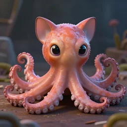 cute adorable octopus cat hybrid, 8k, photorealistic, HD ,Hyper detailed, photorealism, intricate details, stunning visuals, dynamic lighting, ultra detailed, trending on art station