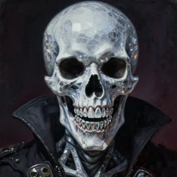 A very detailed horrifying portrait painting of the prince of death, crystal patterned skin, crystal teeth, occult, 8k, trending on artstation cgsociety, masterpiece, in the style of DiscoDiffusion.