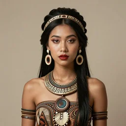 a portrait of an elegant lady, in tribal art style