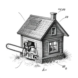 patent drawing of house made of chainsaws