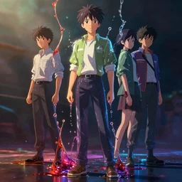 photorealistic dramatic liquids anime people render, colorful, atmosphere cinematic, by wlop, by ilyu kuvshinov, by makoto shinkai, soft shadows, artstation, concept art, super detailed, unreal engine 5, octane render, vfx, houdini, 8 k, super realistic, full body, ufotable studio art style, volumetric light, sharp focus, trending in pixiv