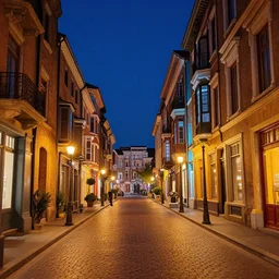 a beautiful colorful city street at night