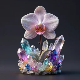 multicolored crystals orchid statue, magical realism, 8 k, octane render, hyperrealist,