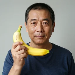 portrait of a middle aged man holding a banana