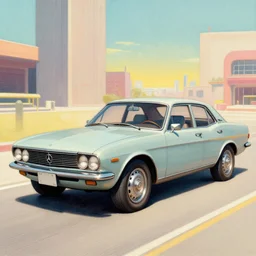 a car drawn by andrew domachowski style, retrofuturism