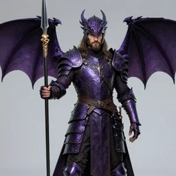 Karl Urban as a Dragonslayer, wearing dark purple armor, draconic design, high fantasy, spear, dragon helmet, long hair, beard, by Frank Franzzeta, cgsociety, trending on artstation, artstationHD, artstationHQ, octane