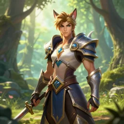 fantasy art anthro ahri league of legends forest medieval armour bright landscape depth of field hyperrealism 4 k trending inkbunny award winning photo still