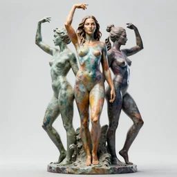 sculpture statue of Gal Gadot by Jean-Baptiste Carpeaux and Luo Li Rong and Michael James Talbot, all body, standing athletic pose, perfect symmetrical face, colorful, in full growth, elegant, realistic, 8K, female full-skin figure, hyperrealism, subsurface scattering, raytracing, rim light, Octane Render, Redshift, Zbrush