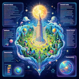 infographic of a [ heavenly realm ] ~ ~ ~ in the style of a ~ ~ ~ [ three dimensional hologram ] ~ ~ ~ highly detailed digital saturated colors full color drawn by ~ ~ ~ [ wlop and greg rutkowski ]