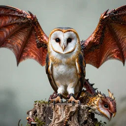 hybrid of a barn owl and a dragon