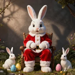 Easter bunny in a Santa costume