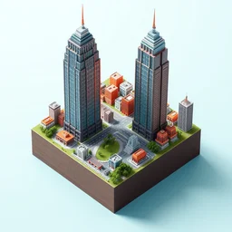3 d isometric diorama a small island with two tall new york buildings on top of it, detailed, sharp focus, a 3 d render by filip hodas, featured on polycount, cubo - futurism, colorful, voxel art, diorama, cityscape, octane render,