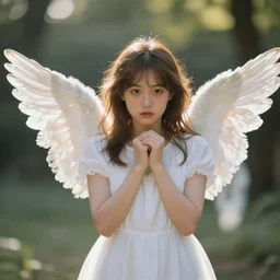 centered + portrait + photography + an angel +  bokeh + DOF + 8k, photorealistic