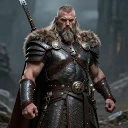 king barbarian old cosmic viking, muscular man, viking armor, odin