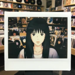 a film still polaroid portrait of a 1 9 8 0's girl at a vinyl store, finely detailed features, closeup at the faces, perfect art, busy city, gapmoe yandere grimdark, trending on pixiv fanbox, painted by ilya kushinov makoto shinkai takashi takeuchi studio ghibli, akihiko yoshida, sachin teng, huang guangjian