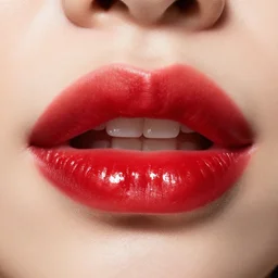 big plump lips with red lipgloss reflecting on the surface. closeup