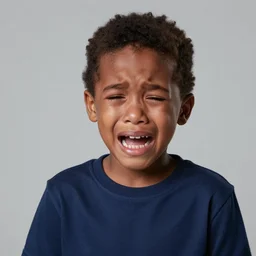 photo of a black boy crying, studio portrait