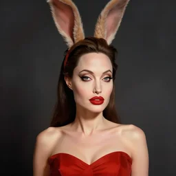 angelina jolie as jessica rabbit red dress, character headshot portrait, sharp, digital matte painting, art by luis royo, greg rutkowski, wlop, dramatic lighting, trending on artstation