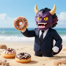 4 5 mm 1 9 8 7 cooking food photography of an corporate mascot at a beach summoning an anime demon donut, photography by tyler mitchell johfra bosschart