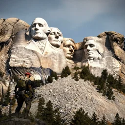 mount rushmore in ruins post - nuclear war in fallout 4, in game screenshot