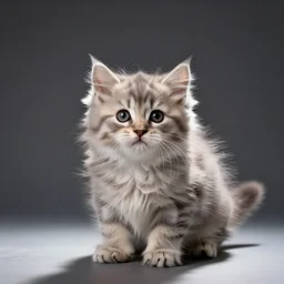 photo of the cutest kitten you have ever seen, very fluffy, small ears, studio photography