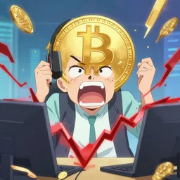 anime picture of a crypto trader raging after a bitcoin crash,