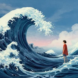 an ocean wave swirling in the sky by simon stalenhag and dan mumford, surrealism, hyper detailed, retrowave, solarpunk