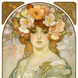 woman with a head made from flowers alphonse mucha