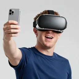 chubby mark zuckerberg wearing a virtual reality headset taking a smiling selfie in front of the sagrada familia basilica, high detail, full focus, vogue magazine 2 0 2 2