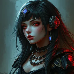 portrait of beautiful young gothic maiden, cyberpunk, warhammer, highly detailed, artstation, illustration, art by gustav klimt