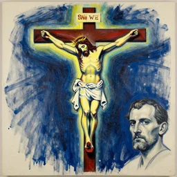 light of god illuminating jesus christ crucified painted by cy twombly and andy warhol