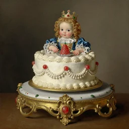 baroque rococo painting Royal Fancy pedestal with cake Greg Hildebrandt Lisa Frank high detail cute adorable whimsical close up