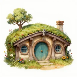 ! dream white background. whimsical jean - baptiste monge painting of a hobbit house. retro airbrush detailed. loose watercolor with hard edges. flower with vines, moss and mushrooms. with white paper background. by jean - baptiste monge,!!!!!!!!!