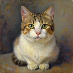 A painting of a cat, full subject, by Leonardo da Vinci, by Ross Tran, By Claude Monet, cgsociety, Trending on Artstation