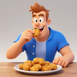 Duke Nukem video game character eating chicken nuggets