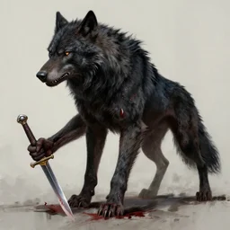 very detailed painting of a Tribal bloodied black Werewolf holding a dagger, featured in artstation, concept art by Greg Rutkowski, WLOP, Dan Mumford, Christophe Vacher