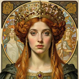 detailed realistic beautiful young medieval queen of jupiter face portrait by jean delville, gustave dore and marco mazzoni, art nouveau, symbolist, visionary, gothic, pre - raphaelite. horizontal symmetry by zdzisław beksinski, iris van herpen, raymond swanland and alphonse mucha. highly detailed, hyper - real, beautiful