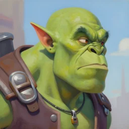 greg manchess close - up portrait painting of a ruggedly handsome male dieselpunk orc with olive green skin as an overwatch character, medium shot, asymmetrical, profile picture, organic painting, sunny day, matte painting, bold shapes, hard edges, street art, trending on artstation, by huang guangjian and gil elvgren and sachin teng