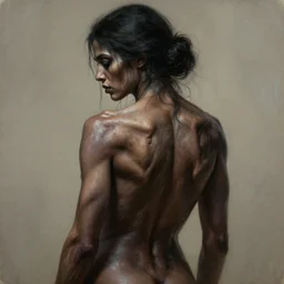 portrait painting of dark muscular women back, ultra realistic, concept art, intricate details, eerie, highly detailed, photorealistic, octane render, 8 k, unreal engine. art by artgerm and greg rutkowski and alphonse mucha