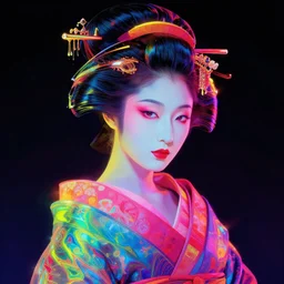 portrait of a beautiful geisha, volume lighting, concept art, by greg rutkowski!!, colorful, xray melting colors!!