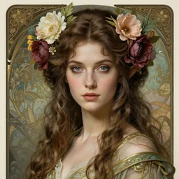 elven woman, flowers in hair, fantasy character portrait, ultra realistic, concept art, intricate details, art nouveau, cinematic, highly detailed by boris vallejo, chris achilleos, arthur rackham