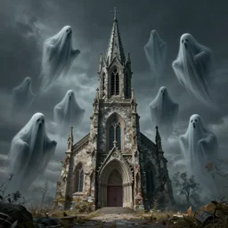 Ghosts circling an old forgotten church, concept art by Noah Bradley, Darek Zabrocki, Tyler edlin, Jordan Grimmer, Neil Blevins, James Paick, Natasha Tan, highly detailed, ultra detailed, ultra realistic, trending on artstation