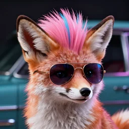 fennec fox, pink and blue mohawk hairstyle, furry, aviator sunglasses, synthwave style, artstation, detailed, award winning, dramatic lighting, miami vice,