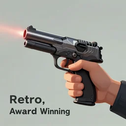 “ hand holding laser gun, cinematic, digital art, retro, award winning ”
